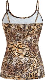 ⁦طقم بلوزة بحمالات رفيعة وقبة مفتوحة وقصة ضيقة بطبعة جلد الفهد للنساء من جورجليتر، 4 قطع⁩ - الصورة ⁦4⁩