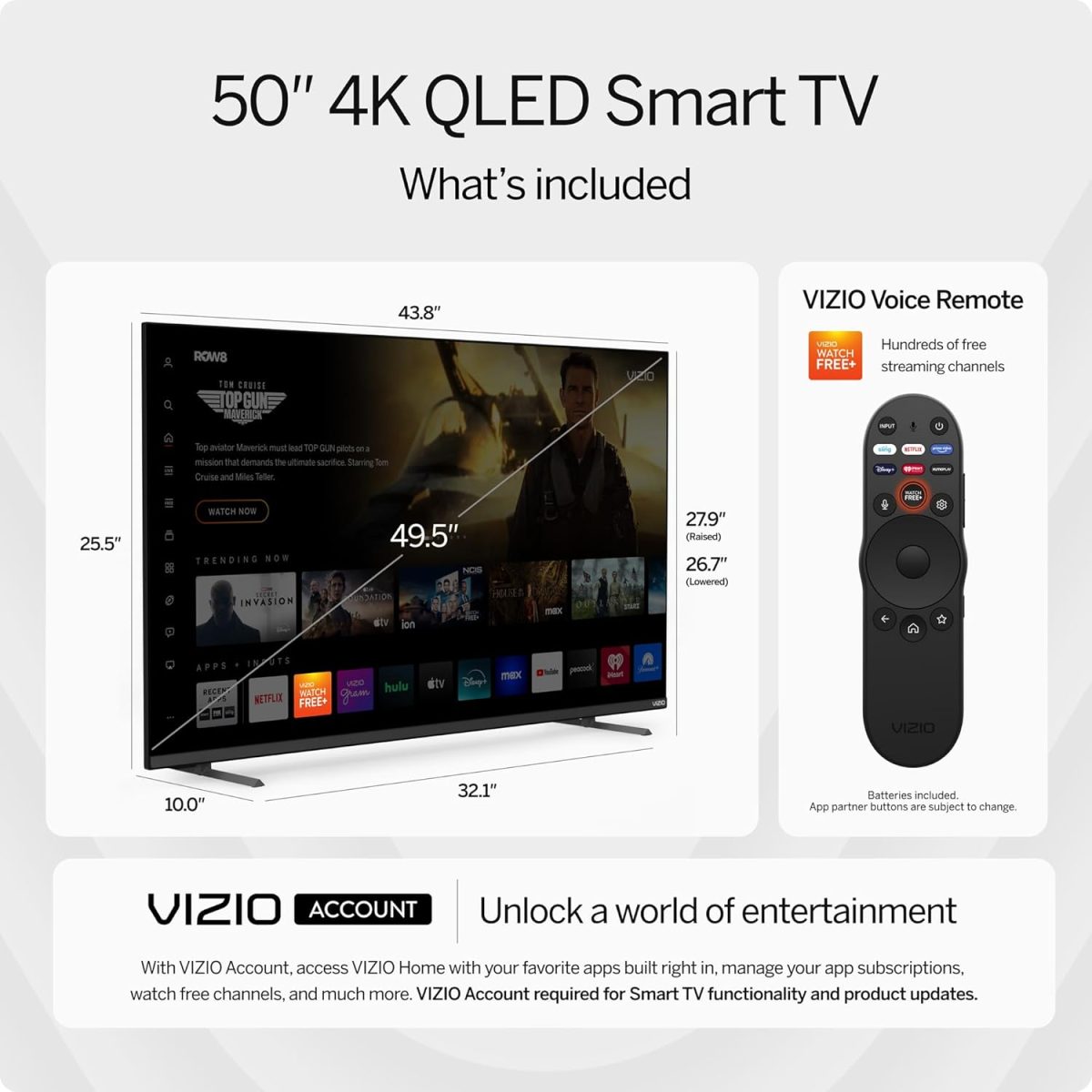 ⁦فيزيو تلفزيون ذكي كوانتوم برو 4K 120Hz QLED HDR10+ 50 انش مع دولبي فيجن، مصفوفة كاملة نشطة، 240Hz @ 1080p، واي فاي 6E، ابل ايربلاي، كروم كاست مدمج، M50QXM-K01، موديل 2023⁩ - الصورة ⁦3⁩
