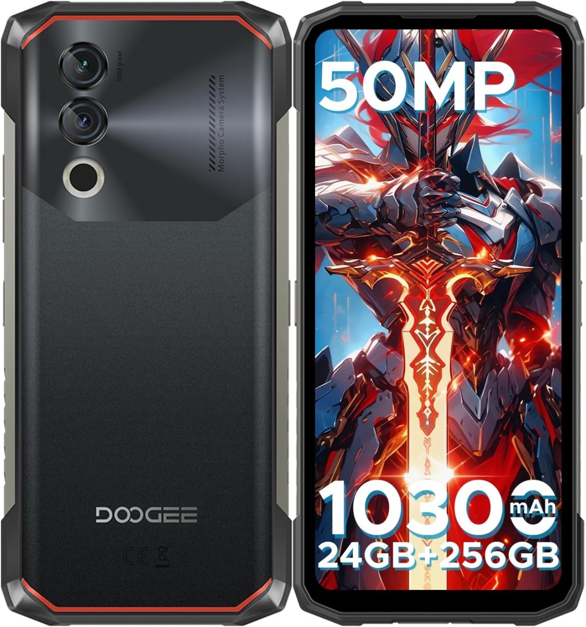 دوجي جوال بليد 10 قوي غير مقفل 24GB+256GB/2TB 10300mAh، جوال اندرويد 14 6.6 انش HD + 90Hz كاميرا 50MP و3 فتحات للبطاقات/فتح الوجه/بصمة الاصبع/NFC/Wi-Fi6E/IP69K