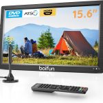 بويفون تلفزيون محمول 15.6 انش مع هوائي، مشغل دي في دي مدمج، بطارية 5000mAh، يدعم مدخل HDMI/USB/TF/AV وتنسيقات اقراص متعددة، مجموعة دي في دي صغيرة للتخييم والفناء والمطبخ ار في، اسود