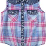 بينزوي بلايز بدون أكمام قصيرة للبنات: بلوزة كاجوال غربية منقوشة بدون أكمام وأزرار سفلية