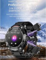 ⁦ساعة ذكية مع سماعات اذن 1.28 انش بلوتوث مع سماعات اذن لاسلكية لتتبع اللياقة البدنية مع مراقب معدل ضربات القلب والنوم ساعة رياضية مقاومة للماء وتنبيهات المكالمات والرسائل ومراقب الصحة⁩ - الصورة ⁦3⁩