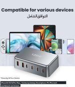 ⁦قاعدة شحن سريع 120 واط USB C من انفينو - محول طاقة شاحن حائط جان بـ6 منافذ (4 منافذ USB-C 45 واط/20 واط، 2 × USB-A 5 فولت 2.4 امبير) لايفون 16/15/14/13، جالكسي S25/S24 الترا، ايباد، ستيم ديك، المكتب⁩ - الصورة ⁦7⁩