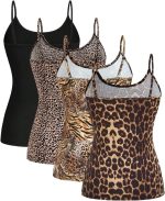 ⁦طقم بلوزة بحمالات رفيعة وقبة مفتوحة وقصة ضيقة بطبعة جلد الفهد للنساء من جورجليتر، 4 قطع⁩ - الصورة ⁦2⁩