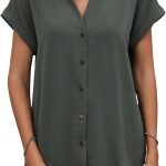 بلوزة صيفية كاجوال باكمام قصيرة وقبة مطوية بازرار سفلية للنساء من جورجليتر