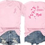 تي شيرت نسائي للتوعية بسرطان الثدي في أكتوبر نحن نرتدي قميص وردي مضحك شريط وردي جرافيك قمصان سرطان الثدي