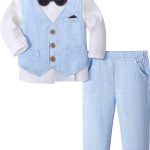 طقم بدلة جنتلمان للاولاد البيبي قميص باكمام طويلة مع ربطة عنق + صدرية + سروال، المقاس: 1-4 سنوات