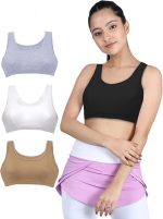 ⁦ديشيكا حمالة صدر رياضية للبنات، حمالة صدر قطنية غير مبطنة للمبتدئين، حمالات صدر للمراهقين بدون اسلاك لصالة الالعاب الرياضية والتمرين واليوغا سهلة الارتداء مزدوجة الطبقات بتغطية كاملة - عبوة من 4 قطع⁩ - الصورة ⁦2⁩