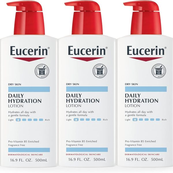 يوسيرين لوشن مرطب يومي للجسم غير معطر للبشرة الجافة الحساسة، زجاجات مضخة 16.9 اونصة سائلة، 3 عبوات