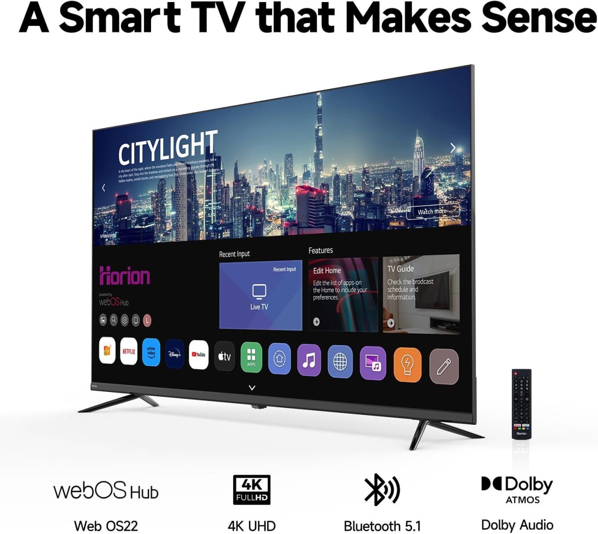 ⁦تلفزيون ذكي 43 بوصة من هوريون، تلفزيون 4K UHD LED مع ويب او اس 22، تلفزيون رفيع للغاية مع تباين كبير، HDR10، صوت دولبي، بث مباشر، بلوتوث، اتش دي ام اي، واي فاي (سلسلة بي 6D، 2025)⁩ - الصورة ⁦2⁩