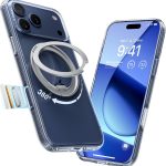 توراس حامل قابل للدوران 360 درجة لموبايل ايفون 17 برو ماكس، متوافق مع ماج سيف، حماية من الدرجة العسكرية، قبضة مريحة رفيعة، تحكم في الكاميرا، اوستاند O3 فيتنس 6.9 انش، شفاف