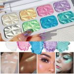 ⁦8 Color Face Cheek Highlighter Makeup Palette Shimmer Glitter Iridescent Multichrome Holographic Eyeshadow Palette Purple Rainbow Glitter Highlighter Makeup Highlight and Contour Chrome Eye Make up⁩ - الصورة ⁦2⁩