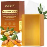 اوكييا صابون حمض الكركم كوجيك للجسم والوجه مع فيتامين C وE والريتينول وزبدة الشيا وغني بحمض الهيالورونيك وصابون الكركم مزيل البقع الداكنة