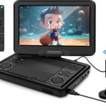 مشغل دي في دي محمول 10.1 انش من كيه سي ار بشاشة LED، تلفزيون مدمج، DVB-T2، بطارية قابلة لاعادة الشحن USB/HDMI/AV ومكبر صوت ستيريو مزدوج، تلفزيون صغير للاطفال والسيارة والسفر