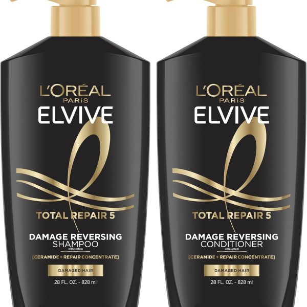 شامبو وبلسم لوريال الفيف توتال ريبير 5 للشعر التالف من لوريال باريس، 28 اونصة (مجموعة من قطعتين)