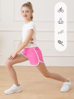 ⁦4 عبوات من شورتات كرة القدم للبنات، شورتات رياضية سريعة الجفاف للتمارين الرياضية للاطفال بتصميم دولفين⁩ - الصورة ⁦5⁩