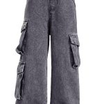 بنطلون جينز كارجو فضفاض للبنات Y2K من بولكنوكين، بنطلون كاجوال واسع الساق بنمط هيب هوب مقاس 6-14 سنة