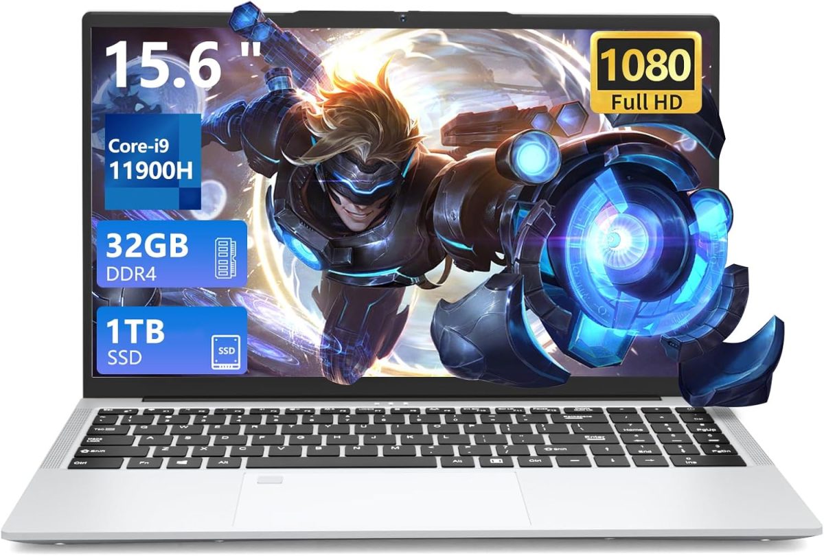 لابتوب العاب 15.6 انش i9-11900H، FHD 1920*1080، 32GB LPDDR4 RAM 1TB SSD، لابتوب تقليدي 180 زاوية مفتوحة واي فاي 5 HDMI كيبورد باضاءة خلفية مع لوحة مفاتيح رقمية ويندوز 11 برو
