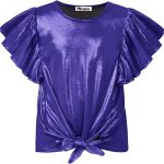 ميراويس قمصان معدنية للبنات باكمام قصيرة مكشكشة مقاس 6-14