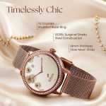 ⁦تايتن ساعة ذكية للنساء من فاليري 1.2 انش اموليد دائرية SS هيكل شبكي + سوار سيليكون لمراقبة درجة حرارة البشرة مع مستشعر اتصال بلوتوث (ذهبي وردي)⁩ - الصورة ⁦2⁩