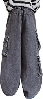 ⁦بنطلون جينز كارجو فضفاض للبنات Y2K من بولكنوكين، بنطلون كاجوال واسع الساق بنمط هيب هوب مقاس 6-14 سنة⁩ - الصورة ⁦2⁩