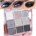evpct 9 Colors Silver Gray Glitter Eyeshadow Palette, Black Smokey Grey and Silver White Sparkle Glitter Shimmer Shiny Eye Shadow Palette Makeup kit for older Women, High Pigment Waterproof eyeshadow
