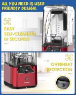 ⁦كريندي خلاط تجاري عازل للصوت، 2200 واط و2.2 لتر، خلاط احترافي عالي السرعة لصنع السموذي وسحق الثلج ونبض مدمج وتحكم بـ 15 سرعة، 220 فولت K90 احمر⁩ - الصورة ⁦4⁩