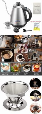 ⁦غلاية كهربائية بعنق اوزة، تحكم متغير في درجة الحرارة، غلاية صب كهربائية للقهوة والشاي، 2200 واط، 1.0 لتر، تحافظ على الدفء، مزودة بمنقط قهوة (تحكم في درجة الحرارة)⁩ - الصورة ⁦7⁩
