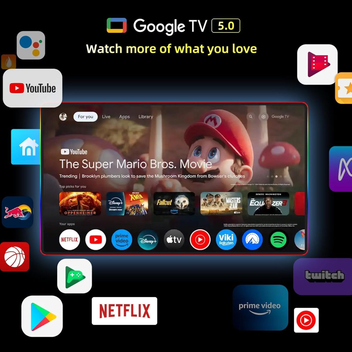 ⁦سي اتش اي كيو تلفزيون 65 بوصة 4K QLED U65QM9S، تلفزيون جوجل الذكي الرسمي، HDR10، دولبي فيجن، دولبي اتموس، MEMC، تحديث 120Hz، بلوتوث 5.1، HDMI 2.1، VRR، ALLM، بدون حواف معدنية، شاشة متعددة⁩ - الصورة ⁦8⁩