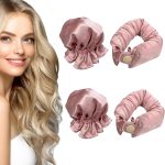 غطاء شعر مجعد من قطعتين من بيجثري، مجموعة تمويج الشعر بدون حرارة، كعكة تجعيد الشعر بدون حرارة، انيقة ومتطورة، للفتيات والنساء، ادوات تصفيف الشعر بنفسك (بينك)