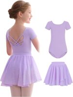 تنورة رقص الباليه للبنات الصغيرات، فستان راقصة باليرينا ناعم مع عقدة مجوفة من الخلف واكمام قصيرة