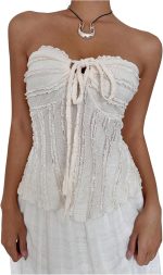 بلوزة نسائية من جورجليتر بتصميم بوهو صيفي بدون حمالات ورباط امامي