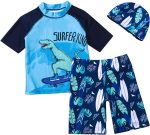 طقم ملابس سباحة للاولاد الصغار من رافليتا® مكون من 3 قطع، بدلة سباحة بتصميم ديناصور للحماية من الطفح الجلدي بعامل حماية من الاشعة فوق البنفسجية 50+