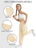 ⁦بنطلون رياضي فضفاض صيفي خفيف الوزن مع جيوب، بنطلون رياضي بارجل واسعة ضيقة من الاسفل للبنات، سروال رقص هيب هوب للبنات بعمر 3-14 سنة⁩ - الصورة ⁦2⁩