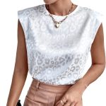 بلايز نسائية انيقة مبطنة بكتف مبطن ورقبة دائرية بدون اكمام بطبعة جلد الفهد من جورجليتر