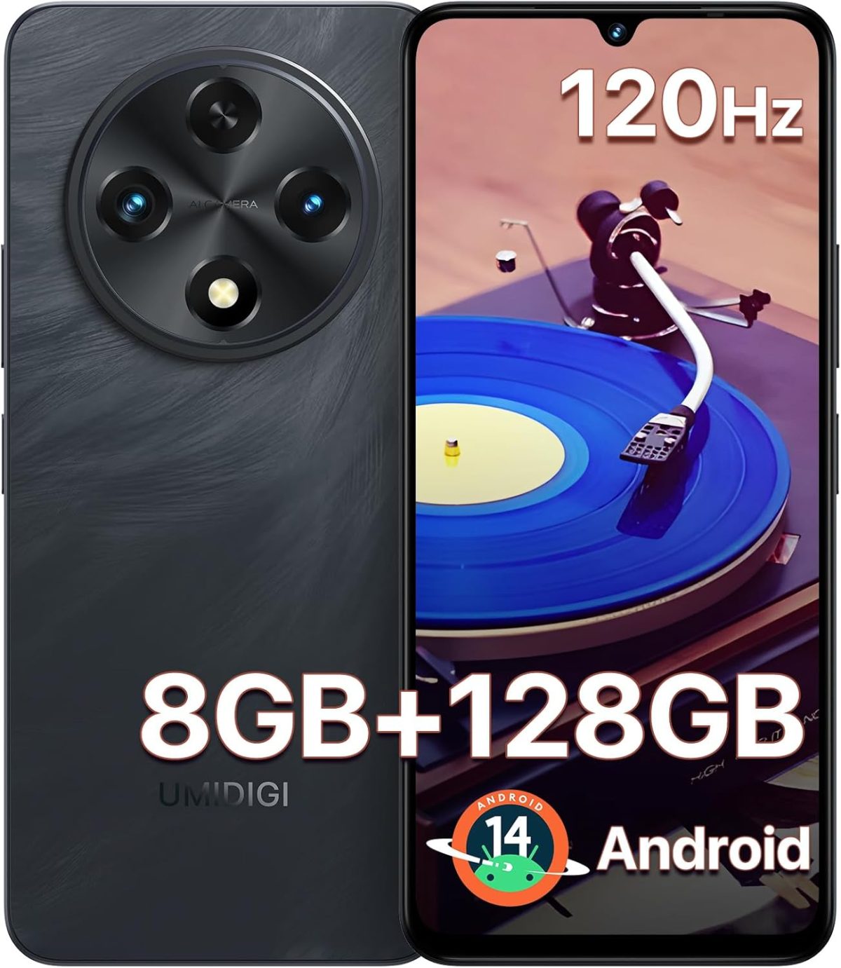 يوميدجي جوال G100A غير مقفل بشاشة 6.9 انش HD+ 120Hz اندرويد 14، بطارية 6000mAh، 8+128GB/1TB TF، يونيسوك T615، كاميرا 13MP، جوال ثنائي شرائح الاتصال 4G، معرف الوجه/بصمة الاصبع، نظام تحديد المواقع