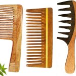 مشط خشبي مجعد باسنان عريضة من روفيز | مشط شعر مجعد من خشب النيم للنساء والرجال | لنمو الشعر | مضاد للقشرة | مشط فك تشابك الشعر (مجموعة من 3 قطع)
