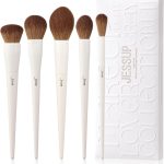 جيسوب مجموعة فرش مكياج للوجه مكونة من 5 قطع، فرش ناعمة نباتية لكريم الاساس والبلش والبرونزر والكونتور وفرشاة هايلايتر وفرشاة لوضع البودرة بلون رمادي فاتح T493