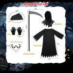 ⁦زي جريم ريبر للاطفال من بينكي للهالوين - ازياء هالوين الموت للاطفال، ملابس هالوين مخيفة مع قفازات جريم ريبر ومنجل الموت للاولاد والبنات لحفلات الهالوين التنكرية والكرنفال⁩ - الصورة ⁦6⁩