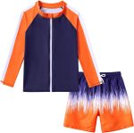 طقم سباحة للاولاد مكون من قطعتين بسحاب للحماية من الطفح الجلدي باكمام طويلة لعمر 4-12 سنة