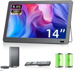 ديسوبري تلفزيون محمول جديد 14.2 بوصة صغير 1080P مع بطارية وموالف DVB-T2، مدخل USB HDMI ايه في، تلفزيون سيارة محمول للتخييم والمنزل المتنقل والمطبخ