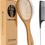 فرشاة فك تشابك الشعر، فرشاة رطبة وجافة للشعر الكثيف والمجعد مع مجداف هواء وشعيرات من الستانلس ستيل، مشط فرشاة لتدليك الراس / تحفيز فروة الراس / نمو الشعر / العناية اليومية بالشعر (بيضاوي)