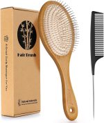 فرشاة فك تشابك الشعر، فرشاة رطبة وجافة للشعر الكثيف والمجعد مع مجداف هواء وشعيرات من الستانلس ستيل، مشط فرشاة لتدليك الراس / تحفيز فروة الراس / نمو الشعر / العناية اليومية بالشعر (بيضاوي)