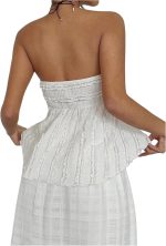 ⁦بلوزة نسائية من جورجليتر بتصميم بوهو صيفي بدون حمالات ورباط امامي⁩ - الصورة ⁦3⁩