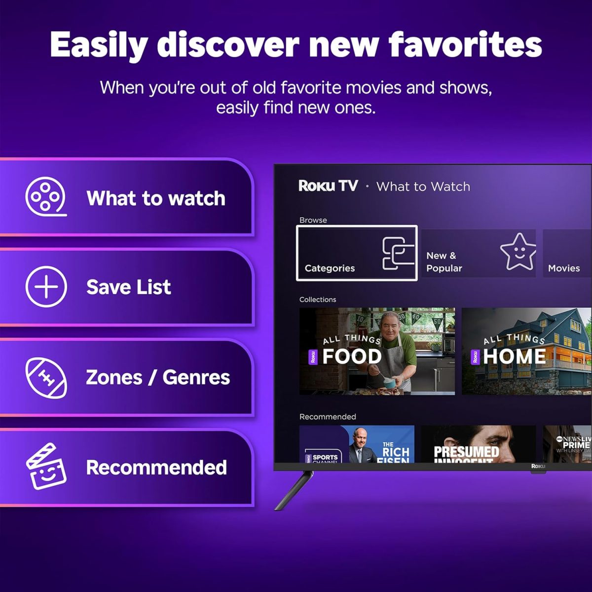 ⁦روكو تلفزيون ذكي 2025 - 43 بوصة سلسلة مختارة، تلفزيون 4K HDR - روكو تي في مع جهاز تحكم صوتي محسن - تلفزيون LED بشاشة مسطحة مع واي فاي لبث الأخبار المحلية المباشرة والرياضة والترفيه العائلي⁩ - الصورة ⁦6⁩