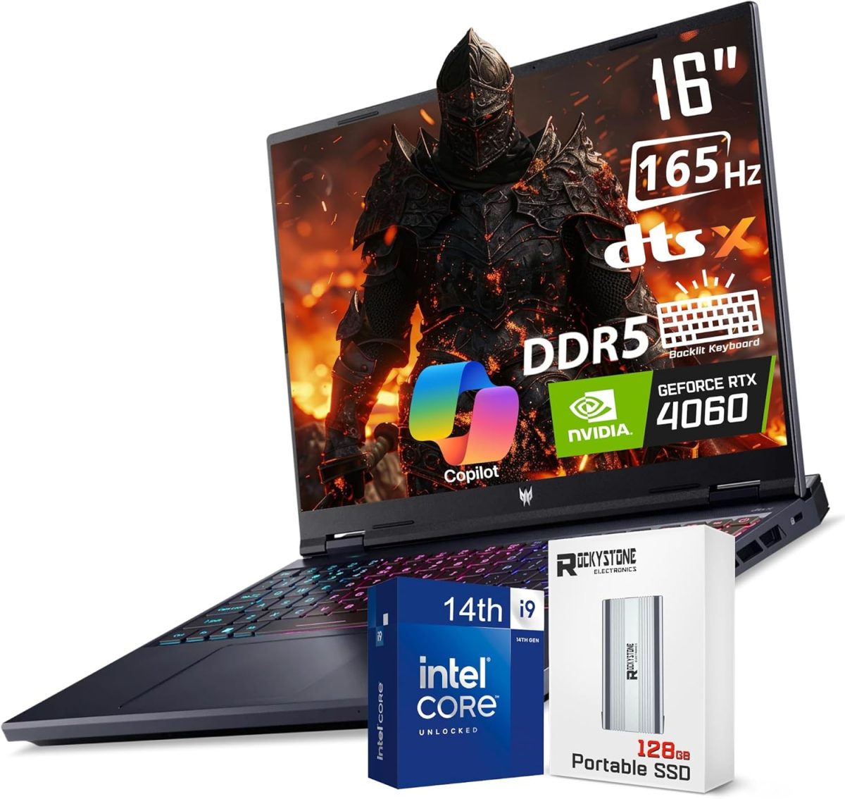 ايسر لابتوب العاب بريداتور هيليوس نيو 16، شاشة 16 انش 165Hz WUXGA ومعالج كور i9-14900HX(5.80GHz)، جيفورس RTX 4060، كيبورد باضاءة خلفية RGB، لابتوب كوبايلوت بالذكاء الاصطناعي، ويندوز 11 هوم، اسود (16GB