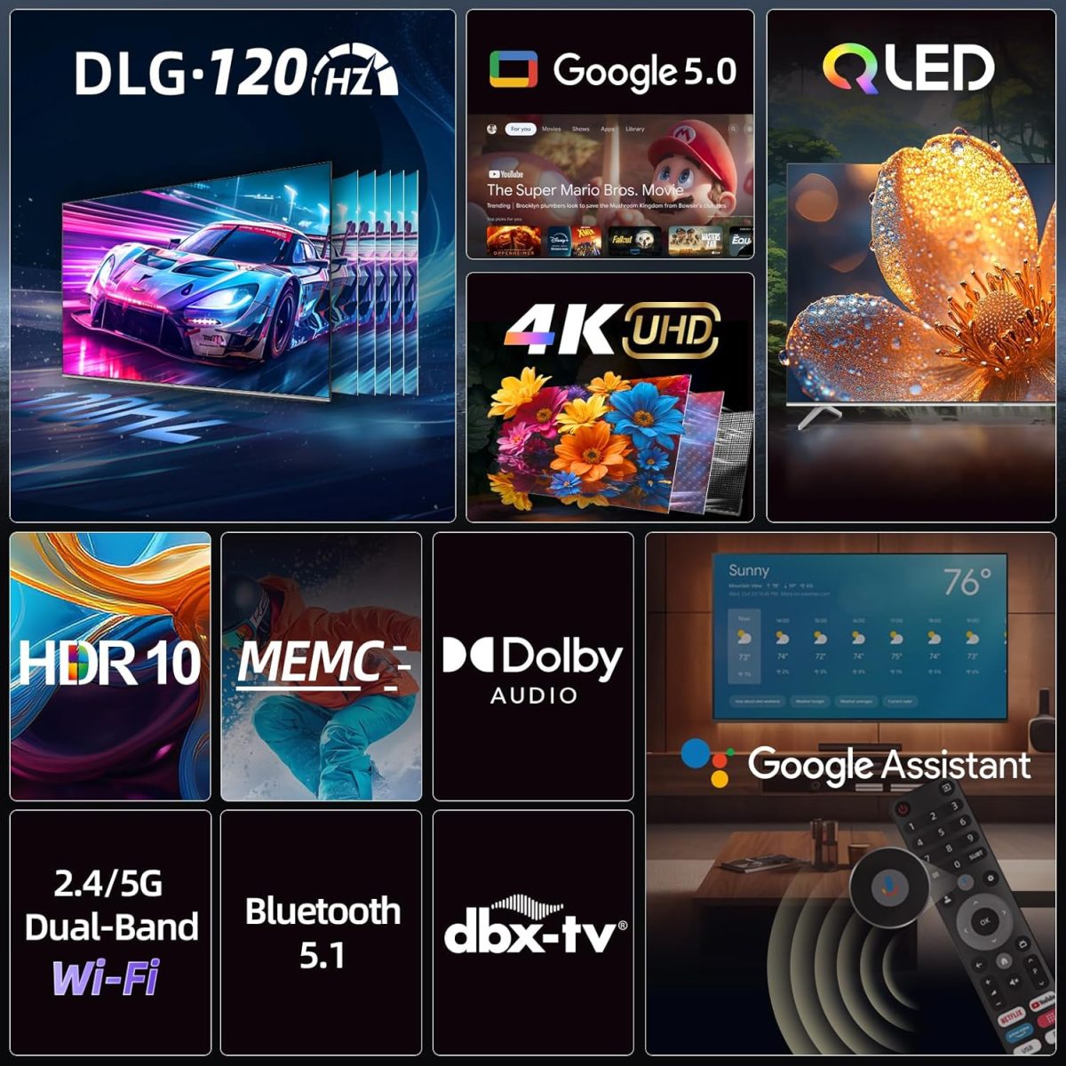 ⁦سي اتش اي كيو تلفزيون 85 بوصة 4K QLED U85QM9S، تلفزيون جوجل الذكي الرسمي، HDR10، دولبي فيجن، دولبي اتموس، MEMC، تحديث 120Hz، HDMI 2.1، بلوتوث 5.1، VRR، ALLM، بدون حواف معدنية، شاشة متعددة⁩ - الصورة ⁦5⁩