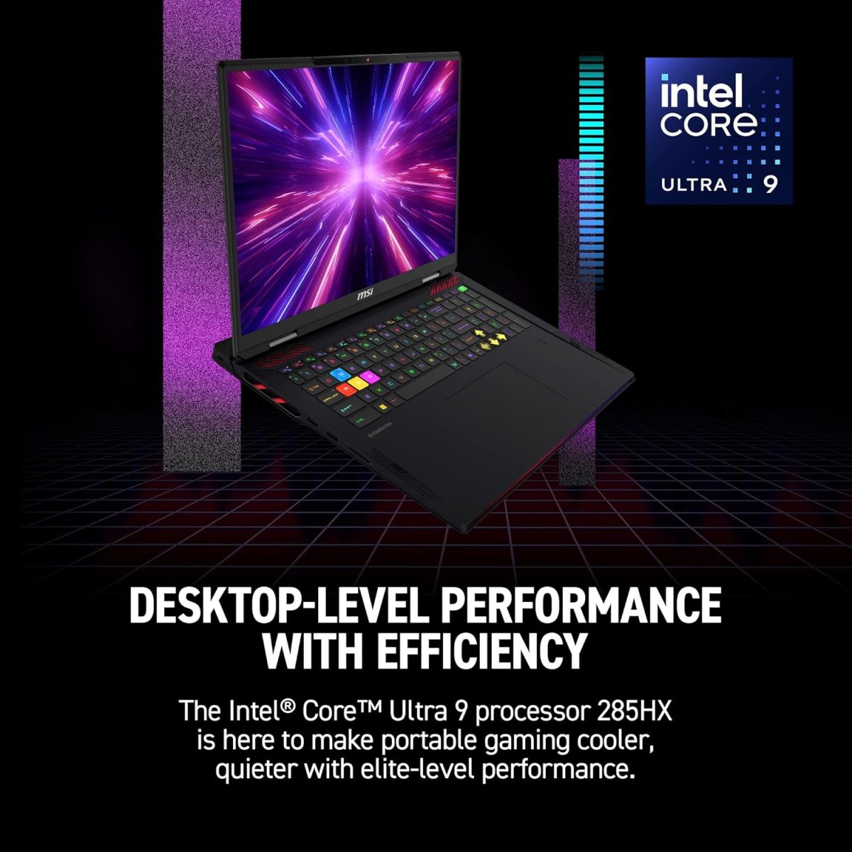 ⁦MSI لابتوب رايدر 18 HX AI 18 انش 120Hz UHD+ للالعاب، انتل كور U9-285HX، انفيديا جيفورس RTX 5080، 64GB DDR5، 4TB NVMe SSD، ثاندربولت 5، واي فاي 7، ويندوز 11 هوم، اسود A2XWIG-014US⁩ - الصورة ⁦3⁩