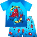 مارفيل طقم سباحة سبايدرمان للاولاد مكون من قطعتين شورت سباحة وتيشيرت للحماية من الاشعة فوق البنفسجية للاولاد من سن 2-6 سنوات