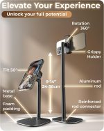 ⁦كوبر حامل هاتف محمول قابل للتعديل للمكتب، حامل موبايل للمكتب، حامل موبايل لموبايل ابل ايفون، يناسب هواتف سامسونج الذكية التي تعمل بنظام اندرويد - اسود ليلي⁩ - الصورة ⁦6⁩